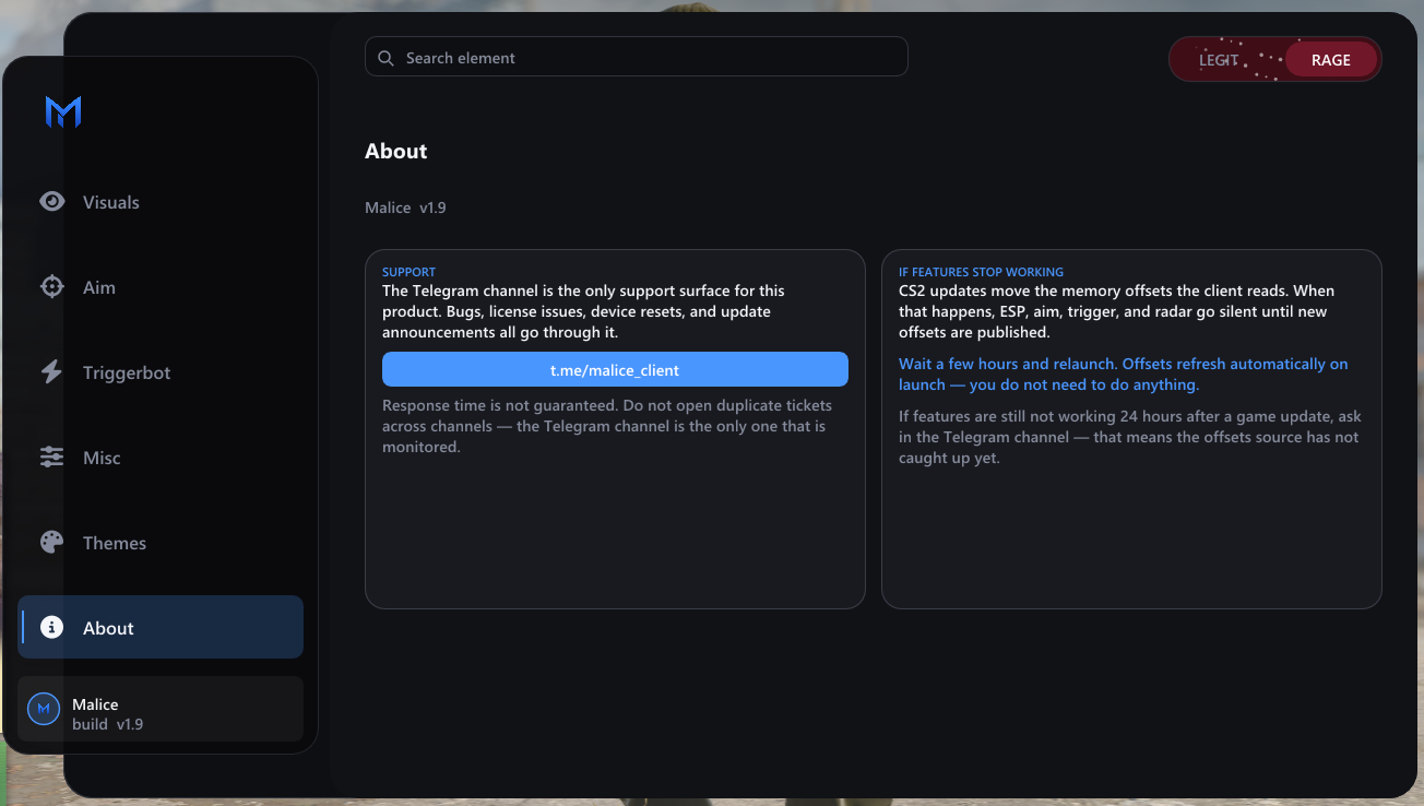 پشتیبانی و آپدیت چیت CS2 بدون بن Malice